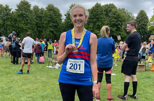Imogen after her PB at Gloucester 10k - 30th June 2024. Click on image for a larger version